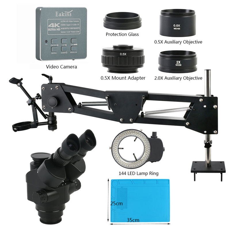Simul-Focal Industrial Microscope 4K Hdmi - مجهر ستيريو ثلاثي العين صناعي ،