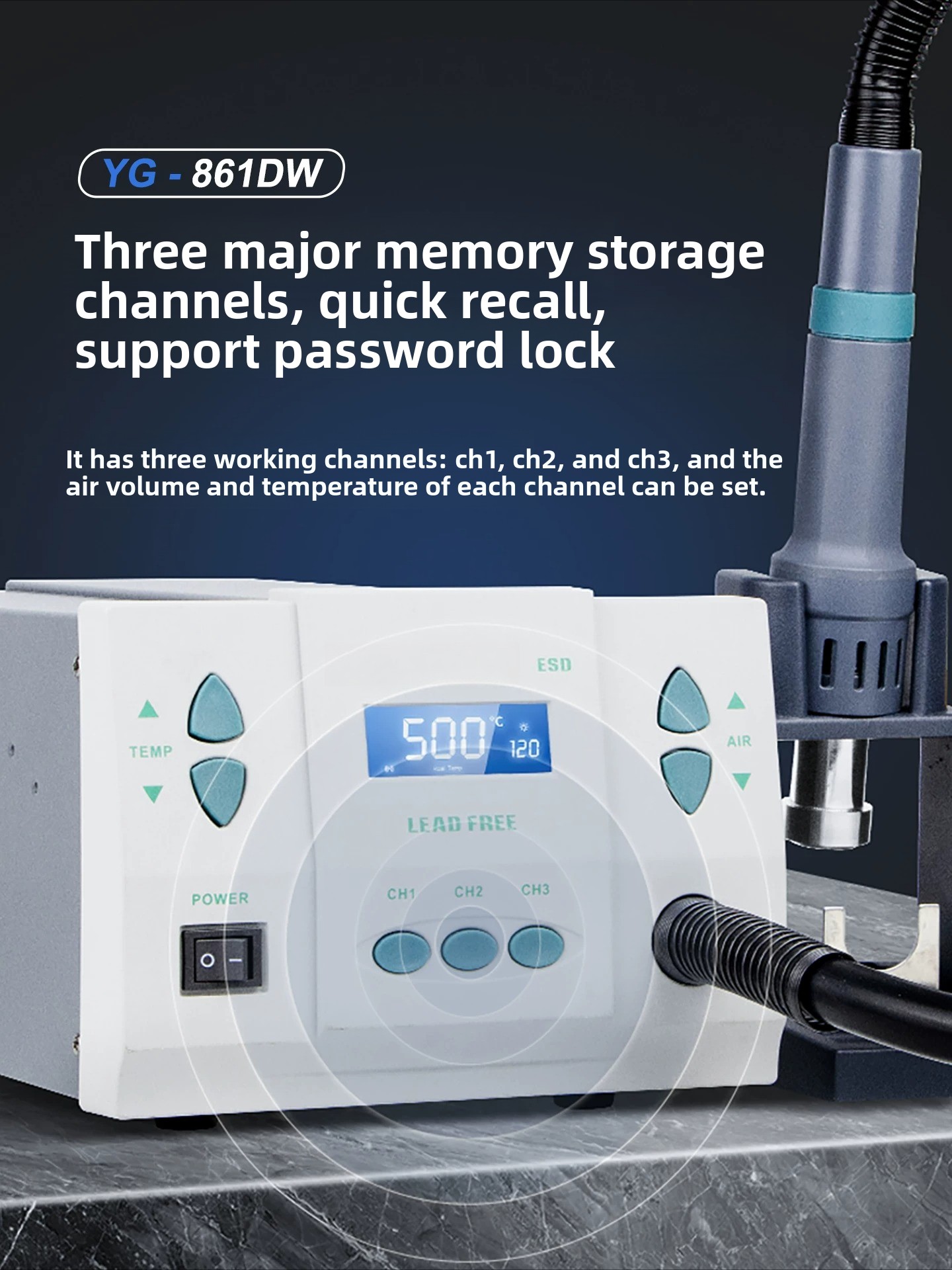 Hot Air Rework Station 861Dw - محطة إعادة عمل بالهواء الساخن صناعية