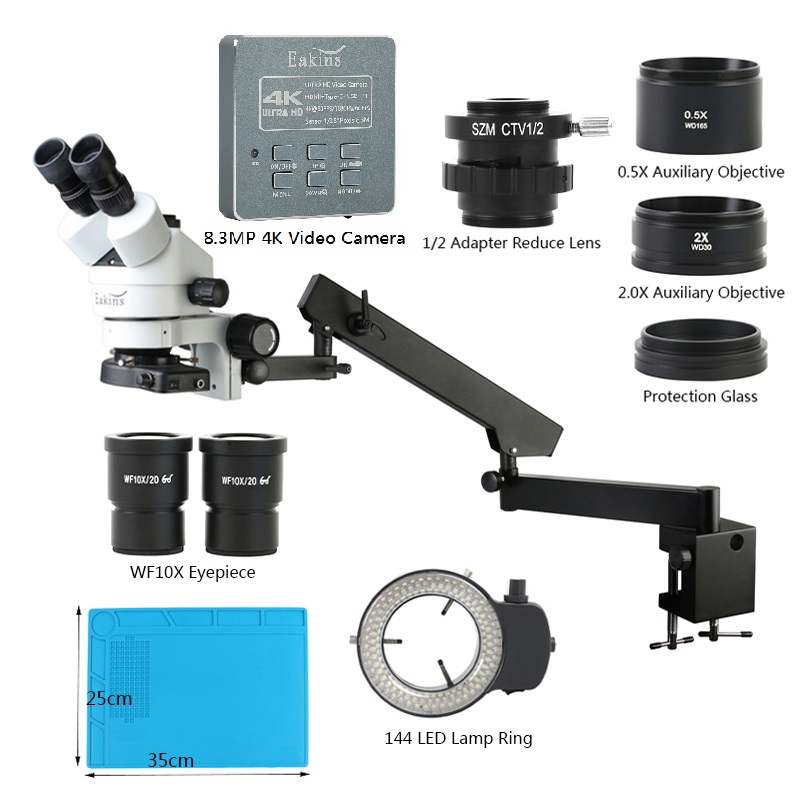 مجهر ستيريو ثلاثي العينين ، تك - مراجعة Trinocular Stereo Microscope 7X-45X وسعره