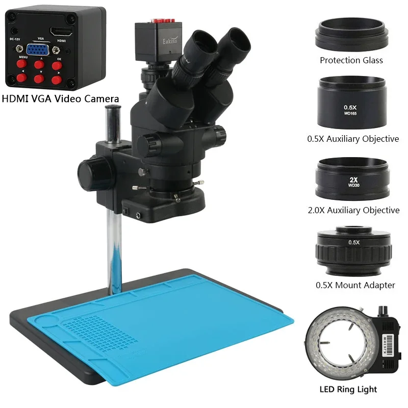 1080P 2K 4K 36MP VGA HDMI Type - مراجعة Trinocular Stereo Microscope 7X-45X وسعره
