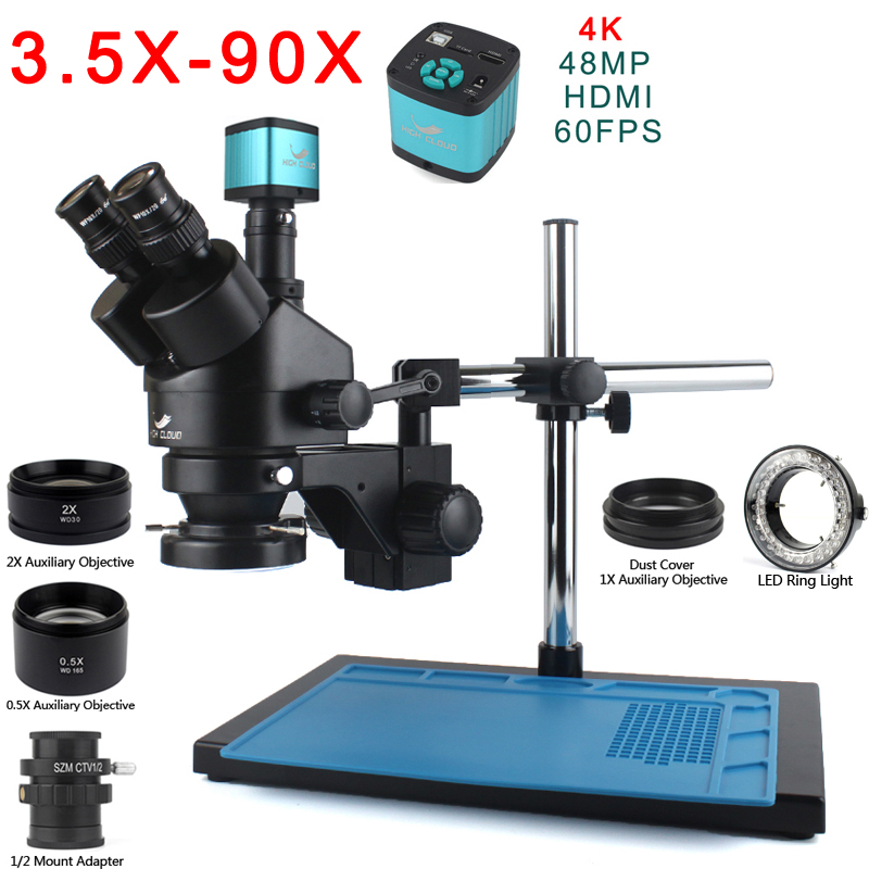 7X-45X 3.5X-90X ثلاثي العينيات - مراجعة Trinocular Stereo Microscope 7X-45X وسعره