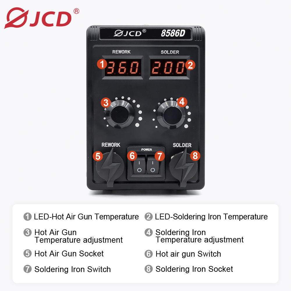 JCD 8586D 2 في 1 محطة لحام مسد - مراجعة 2 In 1 Soldering Rework Station 750W وسعره