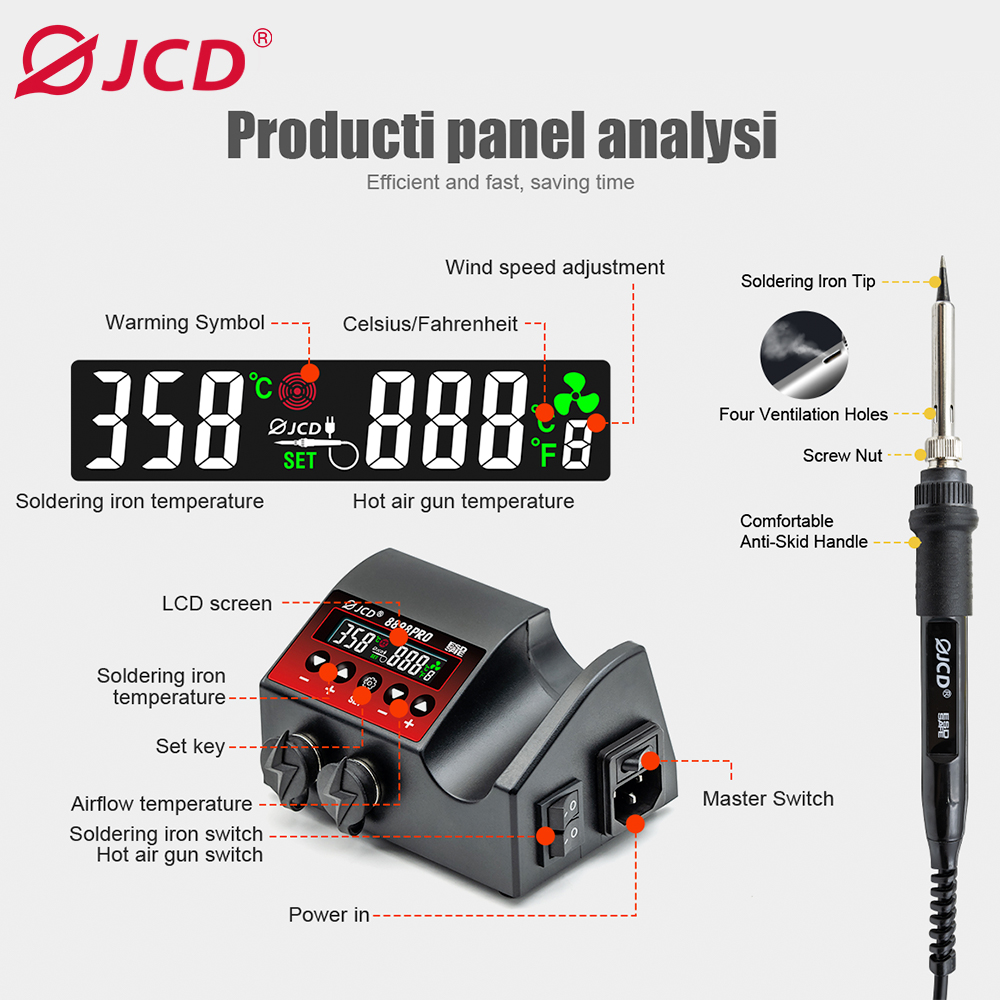JCD 8898Pro 2 في 1 محطة لحام 7 - مراجعة 2 In 1 Soldering Rework Station 750W وسعره