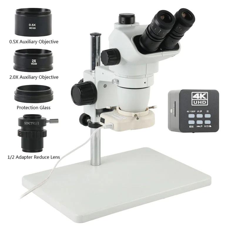 مجهر ستيريو ثلاثي العدسات 6.7X - مراجعة Simul-Focal Industrial Microscope 4K Hdmi وسعره